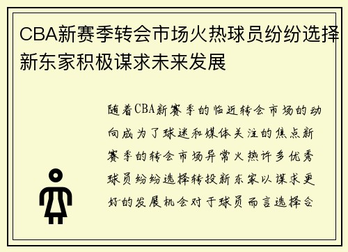 CBA新赛季转会市场火热球员纷纷选择新东家积极谋求未来发展