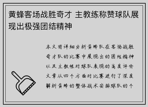 黄蜂客场战胜奇才 主教练称赞球队展现出极强团结精神