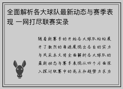 全面解析各大球队最新动态与赛季表现 一网打尽联赛实录